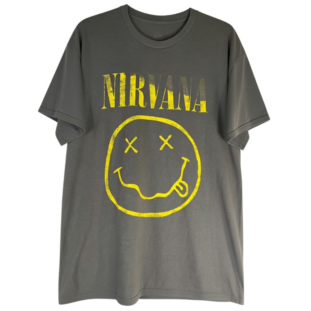 Nirvana Grey Smiley Face Graphic T-Shirt Size L